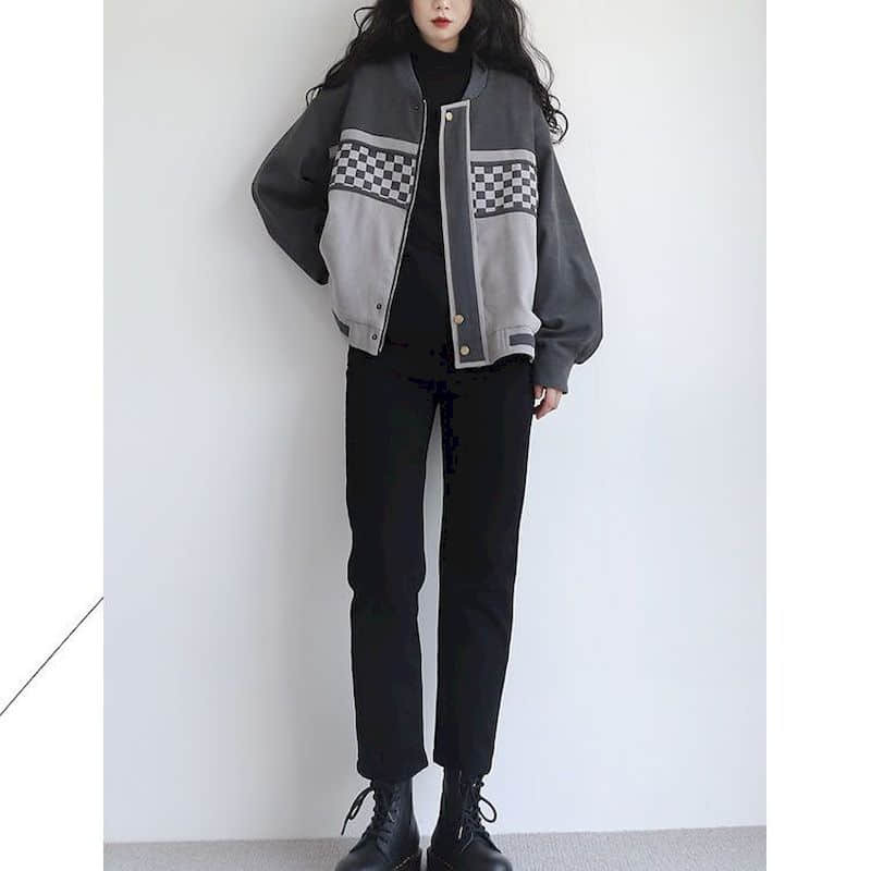 Jackets for Women Korean Style Loose Patchwork Baseball Jackets Long Sleeved Cardigans Cropped Coats Vintage Autumn Women Tops