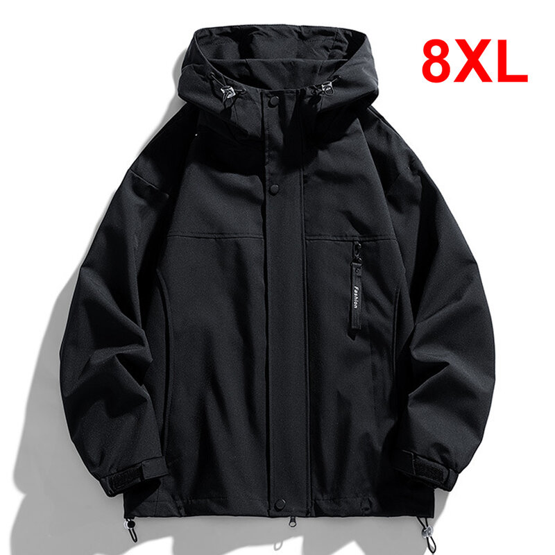 Giacca da campeggio nera da uomo cappotto frangivento Plus Size 8XL moda Casual giacca impermeabile capispalla maschile tinta unita taglia grande