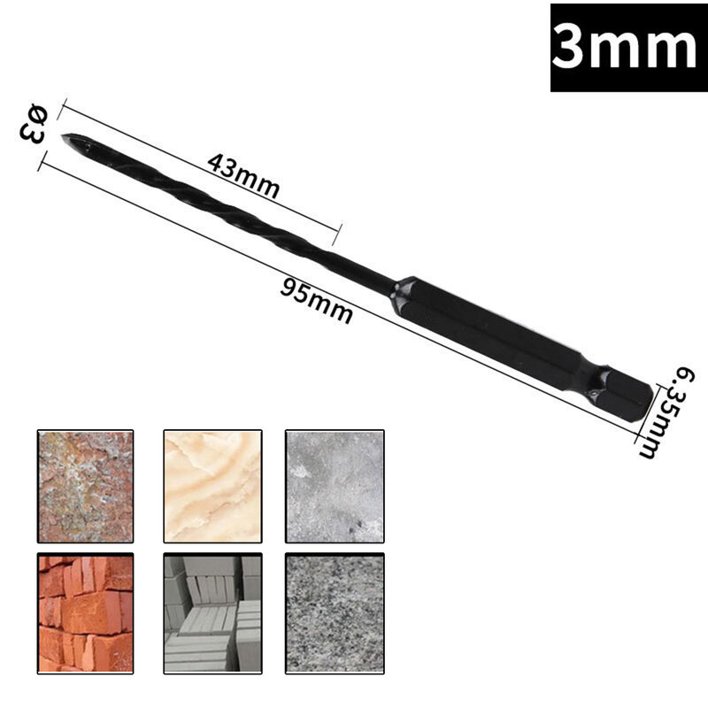 Broca de taladro de aleación de acero de tungsteno para hormigón, azulejo, vidrio, sierra de agujero de madera, broca de taladro de cuatro bordes, 3mm, 4mm, 5mm, 6mm, 8mm, 10mm, 12mm