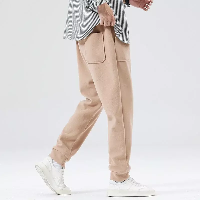 Men's Winter Solid Color Soft Slacks Outdoor Versatile Windproof Sweatpants Business Men's Casual Thermal Slacks
