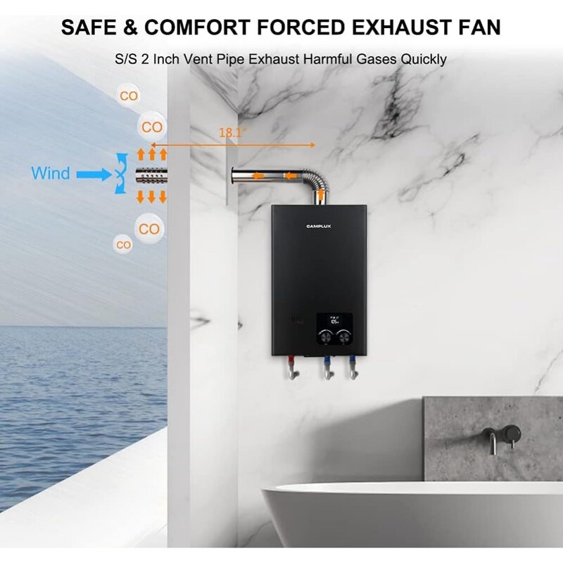 Camplux 2.64 GPM perumahan dalam ruangan tanpa tangki pemanas air, pemanas air instan sesuai permintaan dengan Fahrenheit tampilan Digital