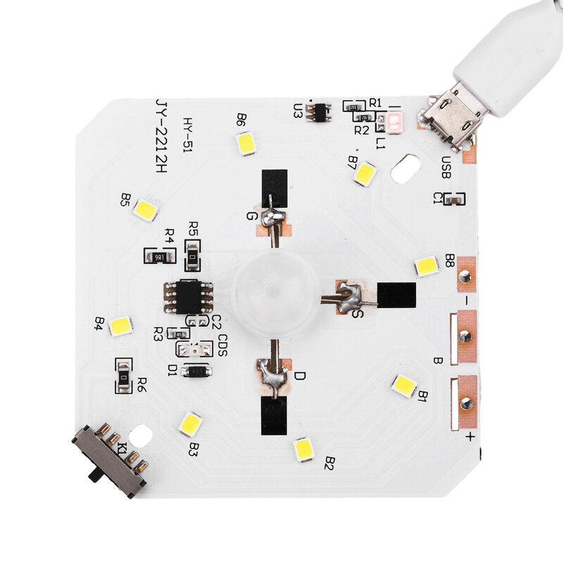 Módulo de Sensor de cuerpo humano infrarrojo, placa de circuito de luz nocturna LED, carga USB con detección de luz, luz blanca/cálida