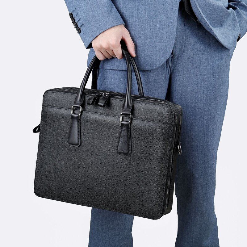 남성용 가죽 가방 비즈니스 포트폴리오 문서 가방, 남성용 컴퓨터 가방, 정품 가죽 남성 서류 가방, 노트북 메신저 가방