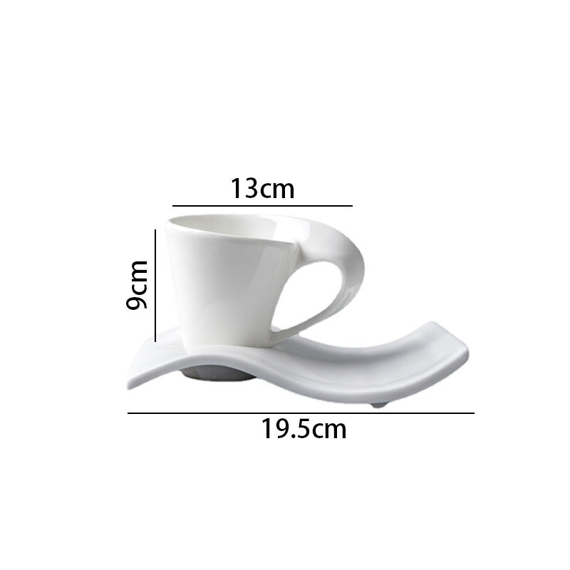 Creative Ceramic Coffee Cup Simple Wave Decorative with Coaster Breakfast Milk Cup Office Desktop Water Glass Home Decoration