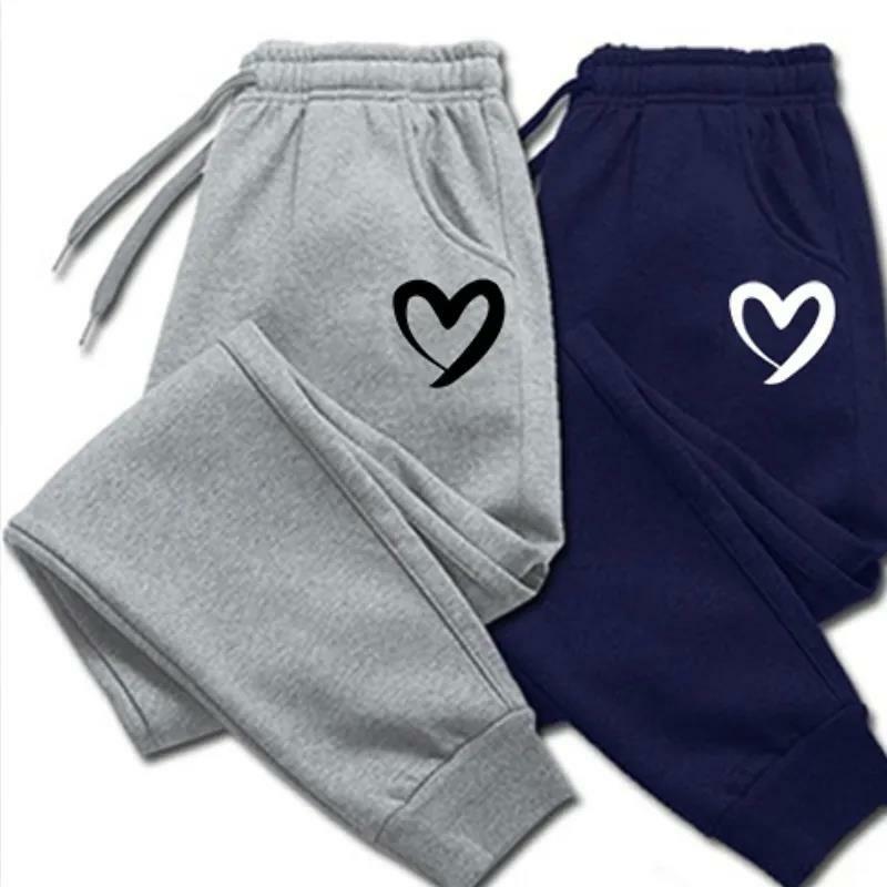 Женские спортивные брюки с принтом сердечек, осенне-зимние флисовые брюки, повседневные спортивные женские брюки для фитнеса и бега