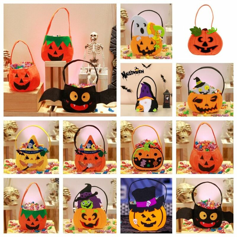 Halloween Wool Felt Bag Pumpkin Trick or Treat Tote Bags Halloween Party Handbag Kids Gift Candy Storage Bucket