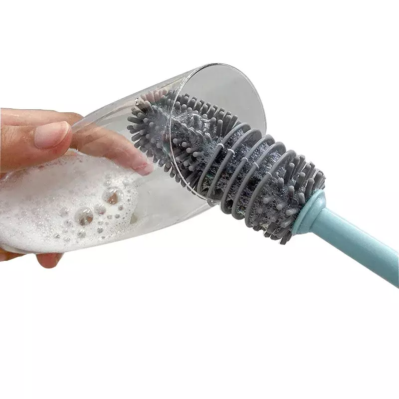 Cepillo de silicona para biberones, herramienta de limpieza con mango largo y rotación de 360 grados para biberones, chupetes y accesorios