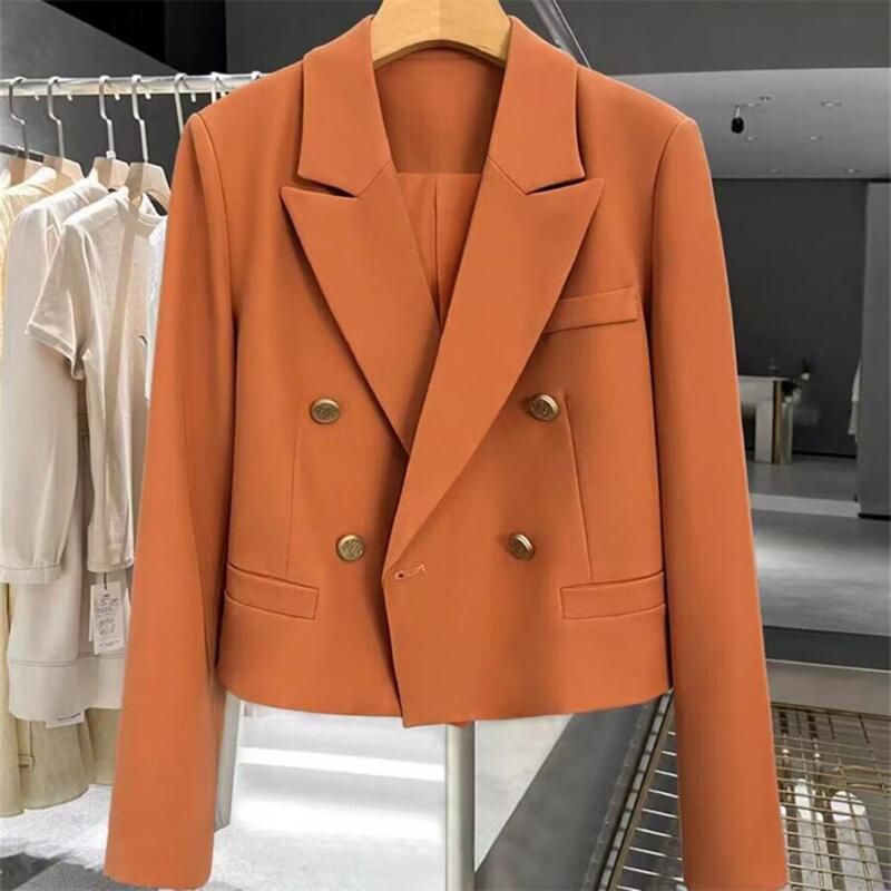 Women Suit Coat Elegant Women's Double-breasted Business Coat Formal Office Suit Jacket Solid Color Turn-down Collar Lightweight