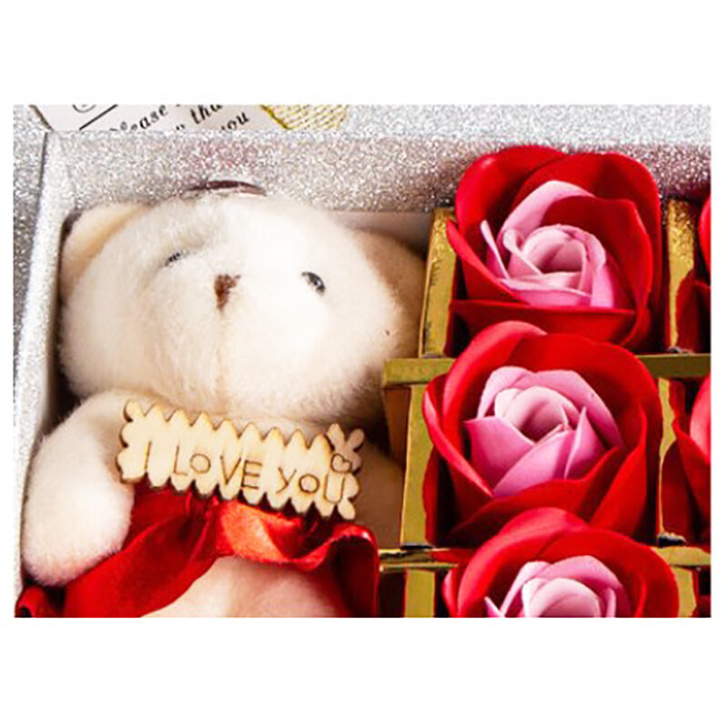 Kotak kemasan perhiasan kreatif boneka beruang mawar abadi surga persegi dan penutup bumi kotak hadiah perhiasan hadiah Hari Valentine