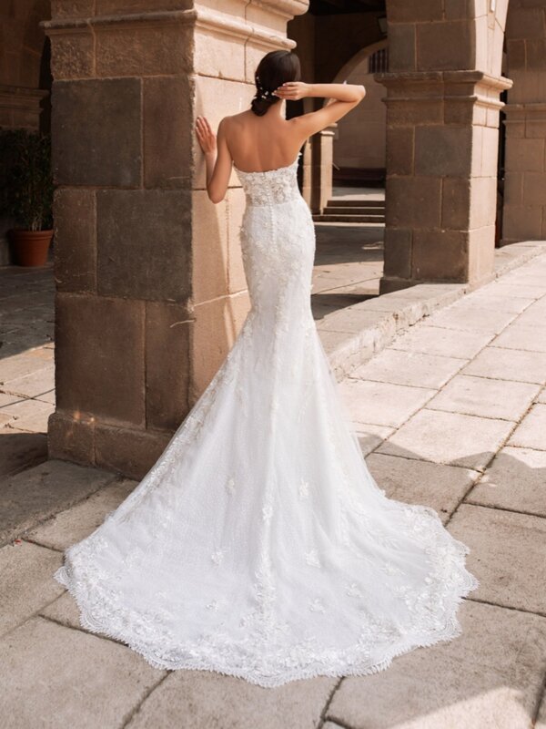 Романтическое женское платье с вырезом сердечком, классическое кружевное длинное свадебное платье-Русалка с блестящими бусинами