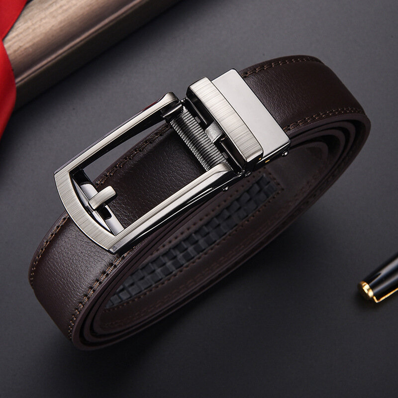 Two Layer Cowhide Needle Punched Belt 3.5cm Automatic Buckle Waist Seal For Men's High-Quality Business And Leisure Buckle Belt