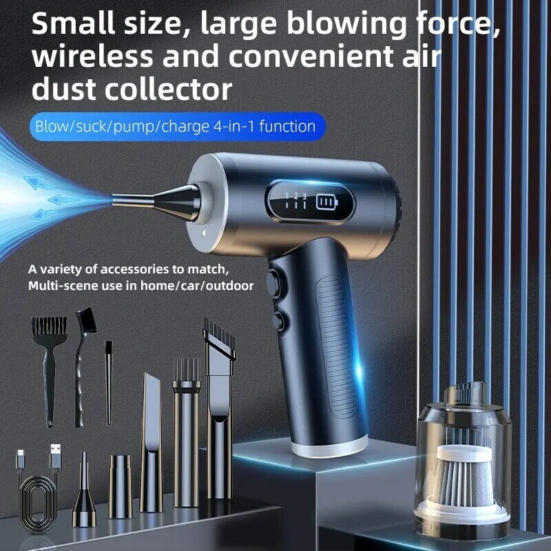 2 in 1 Air Duster Vaccum Cleaner 50000 RPM 3 Gear Strong Suction Wireless Handhled Cordless Cleaner per auto Home Computer
