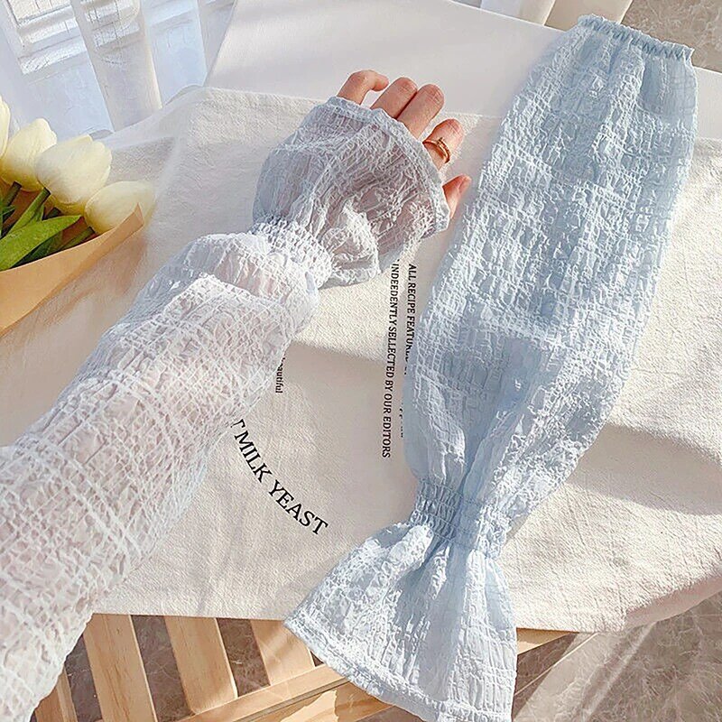 1Pair Summer Lace Long Length Sunscreen Sleeve For Women Breathable Sunscreen UV Protection Thin Lace Elegant Driving Sleeve