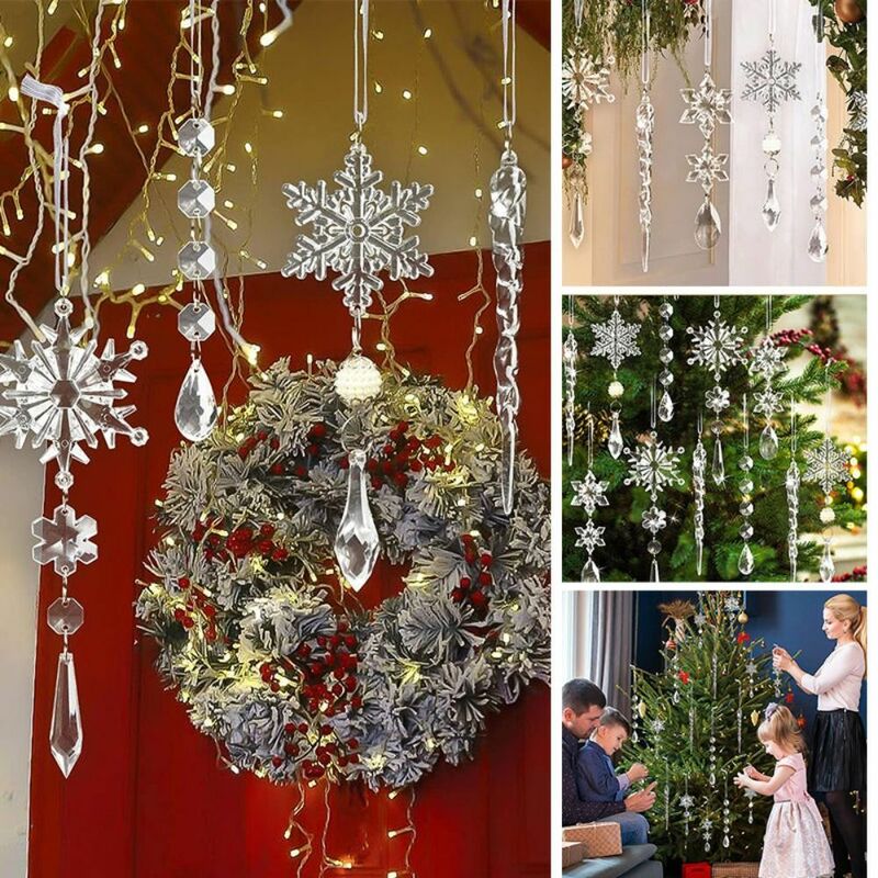 Acrílico Natal árvore pingentes, neve e gelo Strip, Natal decoração ferramenta, novo
