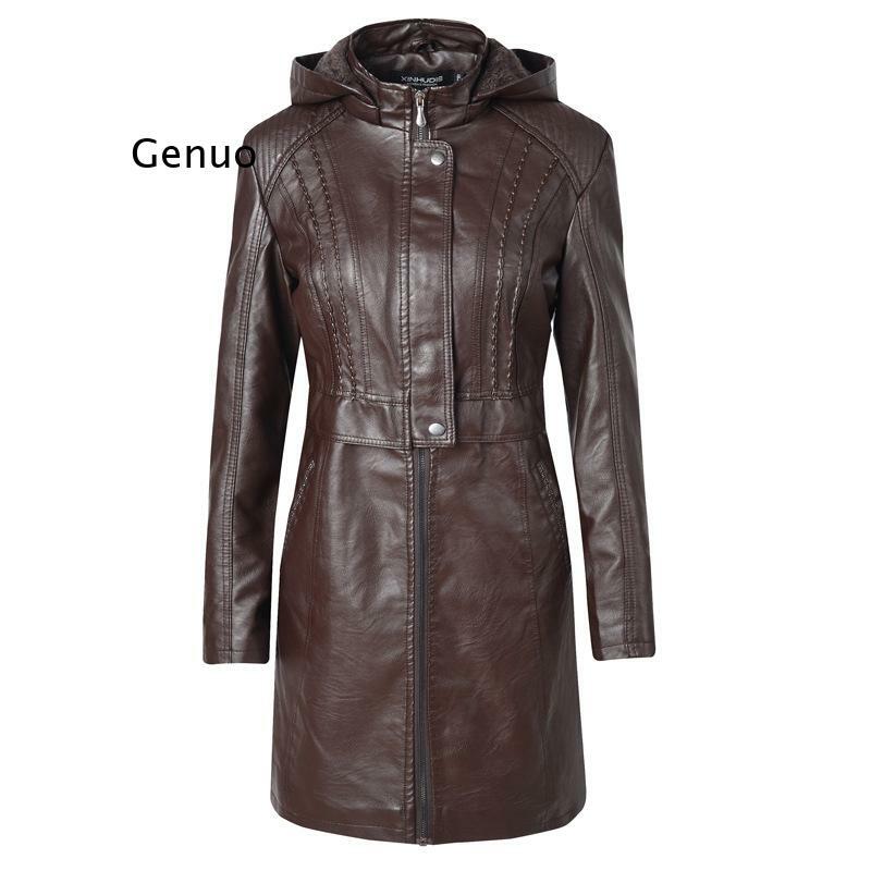 Women Pu Leather Hoodie Long Jackets 2020 Winter Warm Clothes femme veste  leather jacket Hooded Coats Plus Velvet