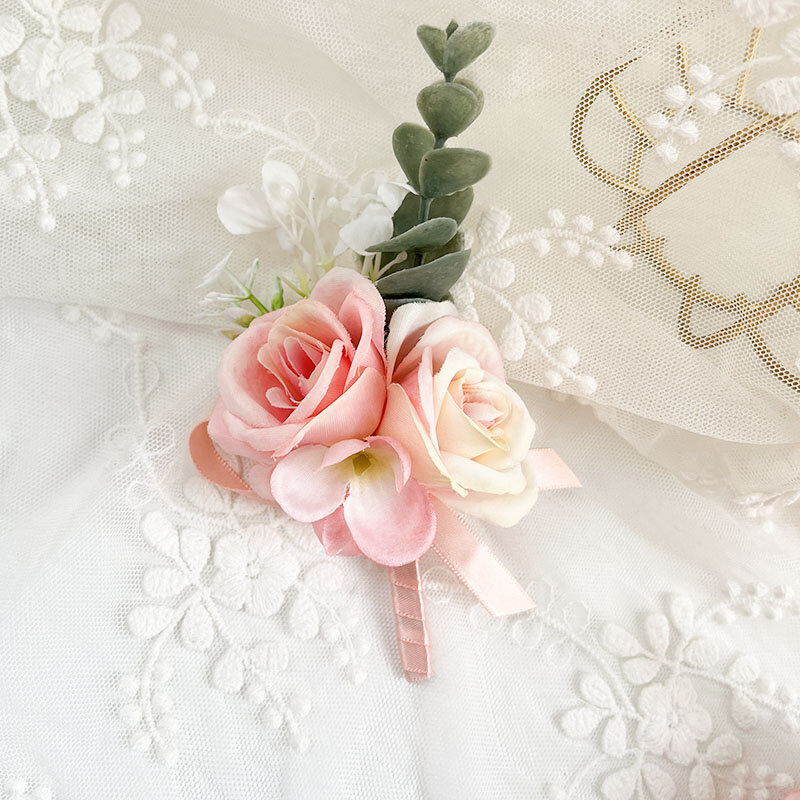 Мужская свадебная бутоньерка, браслет на запястье, корсажный браслет для подружек невесты, цвет шампанского, розовый, бутоньерка, аксессуары для искусственных цветов
