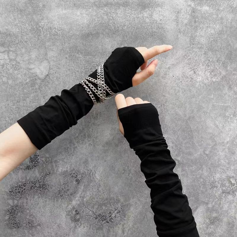 Однотонные тонкие мягкие перчатки в готическом стиле аниме Лолита, варежки JK для девочек, нарукавники для мужчин и женщин, модные солнцезащитные манжеты, гетры для рук без пальцев