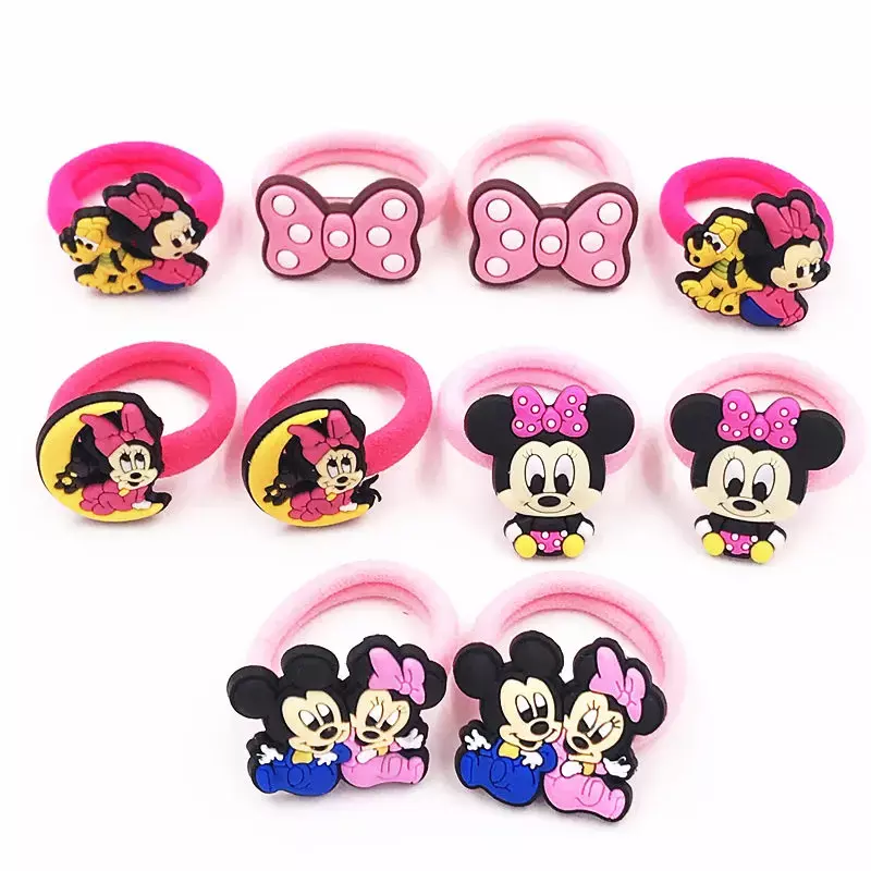 Cinta elástica de goma para el pelo para niña, accesorios para el cabello de dibujos animados de Mickey, Minnie, Disney, 10 piezas
