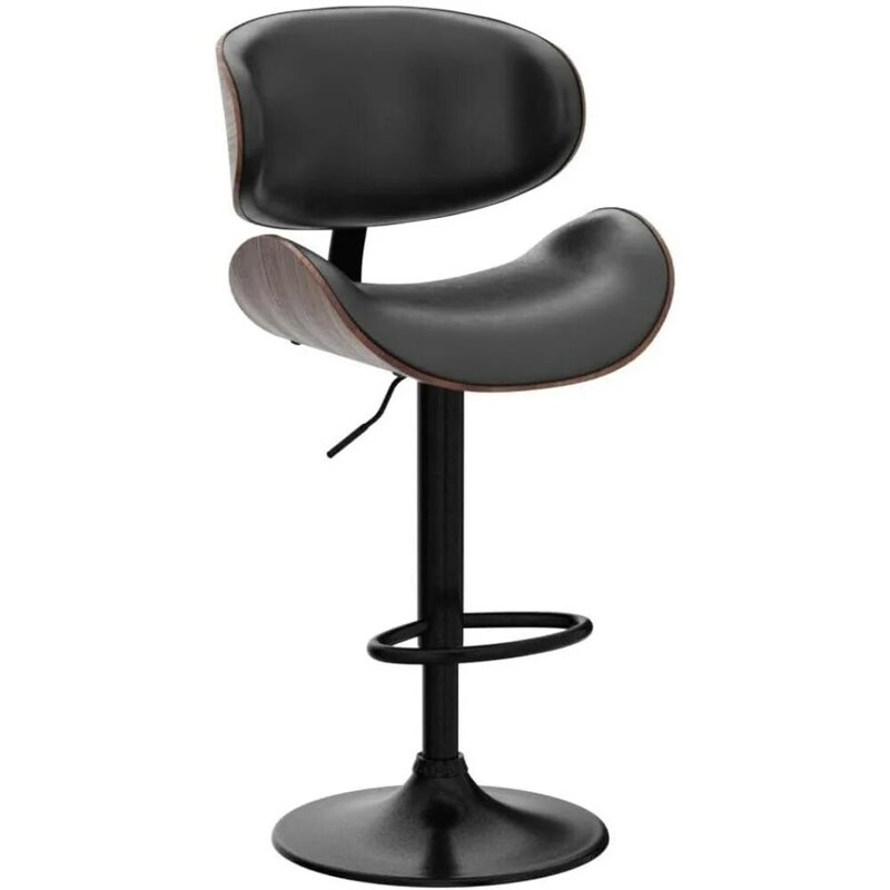 Барные стулья, современные регулируемые искусственные, кухонная стойка, барный стул, островный барный стул с задней частью, набор из 2 предметов (черный)
