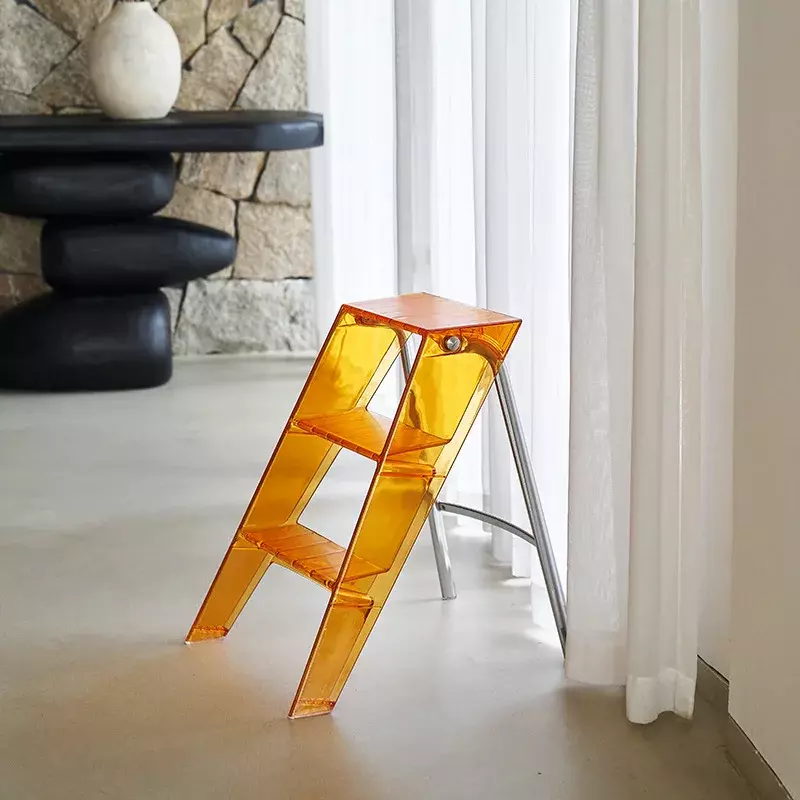 Acrylic Transparent Household Plastic Stepladder Folding Indoor Thickened Herringbone  Storage Three-step Ladder 2023 New