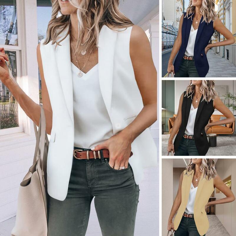 Office Waistcoat Workwear Slim Fit Suit Vest with Lapel Fake Flap Pockets Single Button Closure Stylish Office for Summer Summer