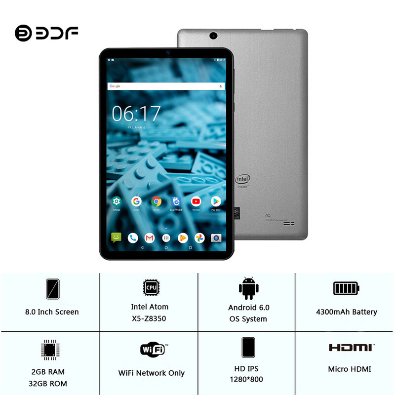 8 polegadas google tablet pc, 2gb de ram, 32gb rom, android 6.0, quad core, wi-fi, bluetooth, ultra fino, barato, novo