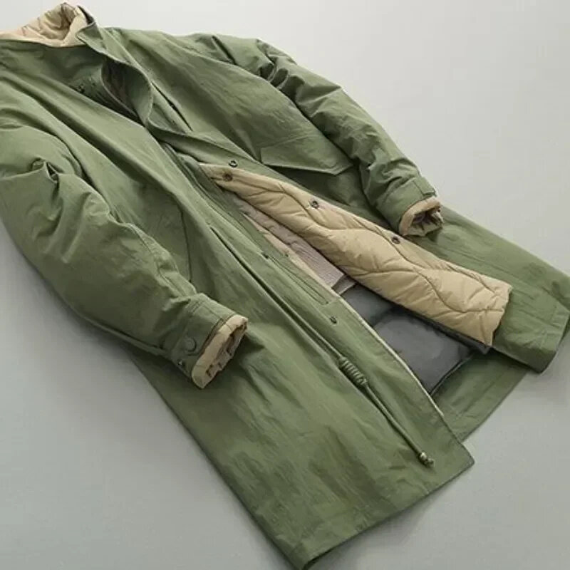 Jaket Padding panjang musim dingin pria, mantel Trench parka hangat ukuran besar polos, mantel quilt katun 2 potong, Harajuku Vintage palsu untuk pria