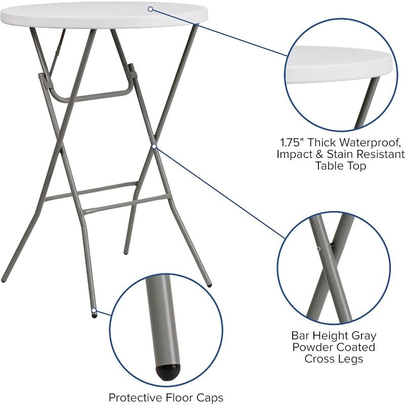 Muebles de Bar para exteriores, mesa de Bar plegable redonda, Juego de 4, altura de poste de plástico, granito blanco