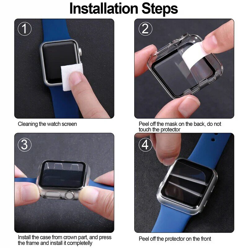 Tempered Glass+PC Case For apple watch 8 7 6 5 4 3 se 41mm 45mm 44mm 42 38 40mm bumper Screen Protector apple watch accessories