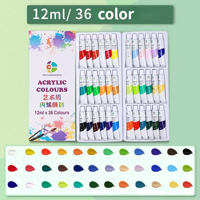 Farba akrylowa 12 18 24 36 kolor 12ml tubka farba zestaw farb akrylowych do malowania odzieży bogate pigmenty szklane dla artystów malujących