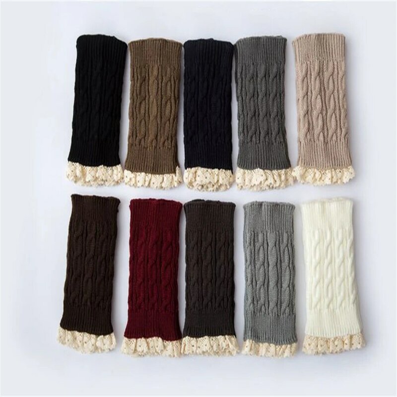 Chauffe-jambes en Crochet solide pour femme, chaussettes chaudes, longues, en tricot, pour l'hiver