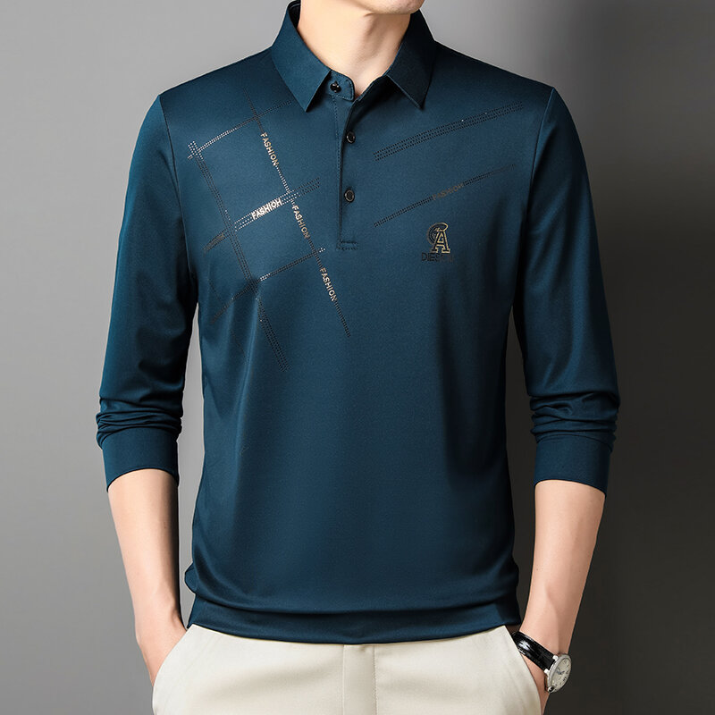 Мужская Повседневная рубашка-поло, деловая Удобная рубашка с длинными рукавами, отложным воротником и принтом, новинка 2023