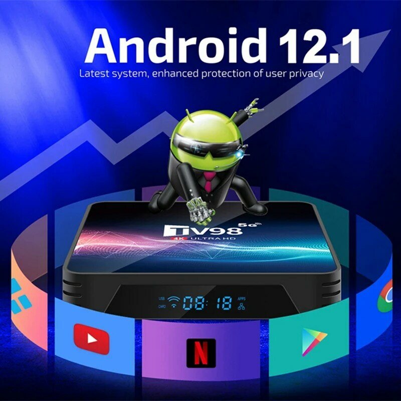 Android 12 TV Set-Top Box, Media Player, fácil de usar, Ficha dos EUA, Wifi, Allwinner H313, 4K x 2k, 2G, 16G, 2.4G, 5G