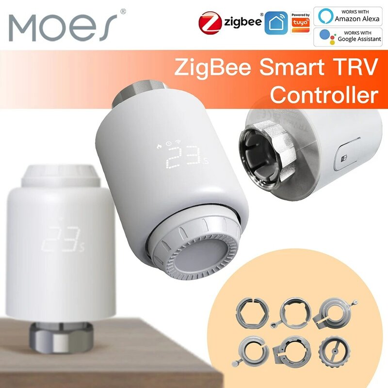 صمام مشعاع ثرموستاتي MOES TRV-Tuya ZigBee ، تسخين لاسلكي عن بعد ، تحكم في درجة الحرارة ، تحكم صوتي Alexa ، SmartLife