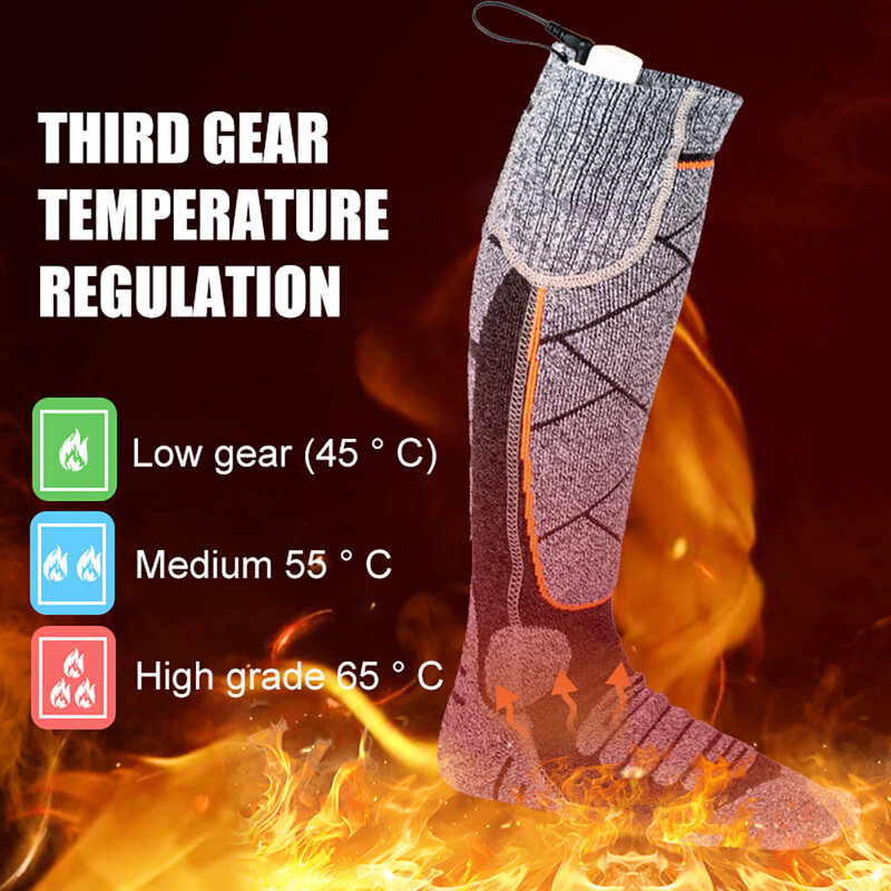 ถุงเท้าเก็บความร้อนไฟฟ้า2200mAh ชาร์จได้3โหมดถุงเท้าอุ่นเท้ายืดหยุ่นกลางแจ้งเล่นสกีฤดูหนาว