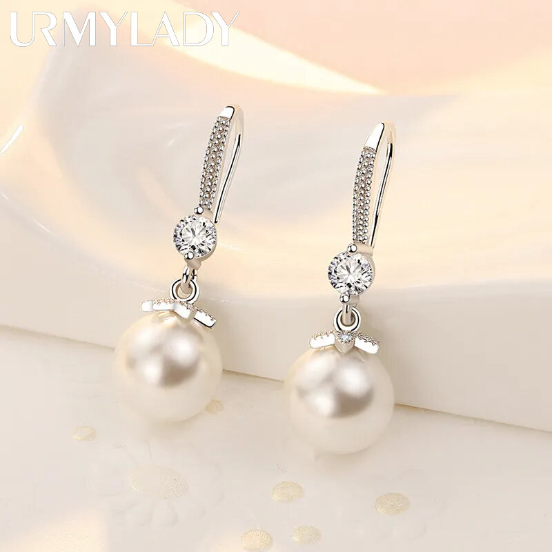 URMYLADY-pendientes de perlas de circonita de cristal para mujer, de Plata de Ley 925, joyería de compromiso, regalo