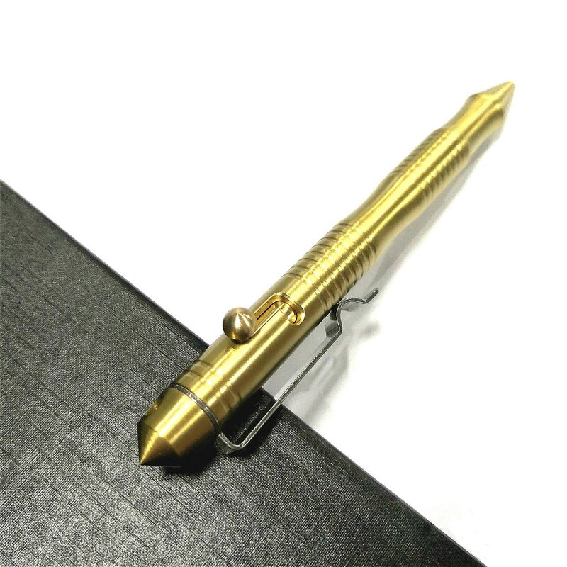Bronze Self-Defense Tactical Pen, Bolt Switch, Ball Point, Caneta de Escrita para Acampamento ao Ar Livre, Ferramenta EDC, Caixa de Presente, Alta Qualidade