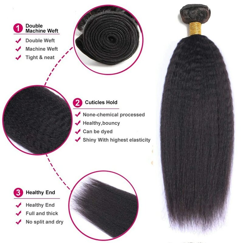 Extensiones de cabello humano ondulado para mujer, mechones de pelo liso Yaki de 8-36 pulgadas, Remy, 3/4 mechones