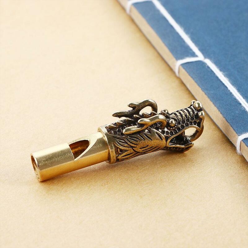 Vintage Brass Dragon Head Whistle Pendants Car Keys Chains Outdoor Whistles Necklaces Keychains Charm Outdoor Survival Tools