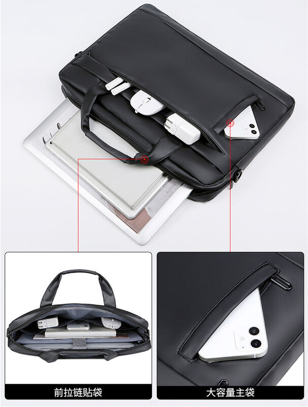 Men's Thin Briefcases For Men Handbags Waterproof Large Capacity Briefcase Shoulder Strap Laptop 15.6 Inch Black CrossbodyBag 가방