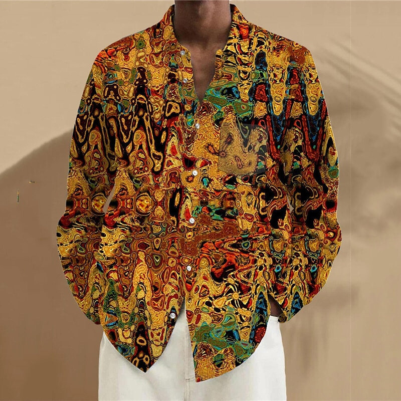Camisa informal para hombre, cárdigan retro de manga larga con solapa y botones, a la moda