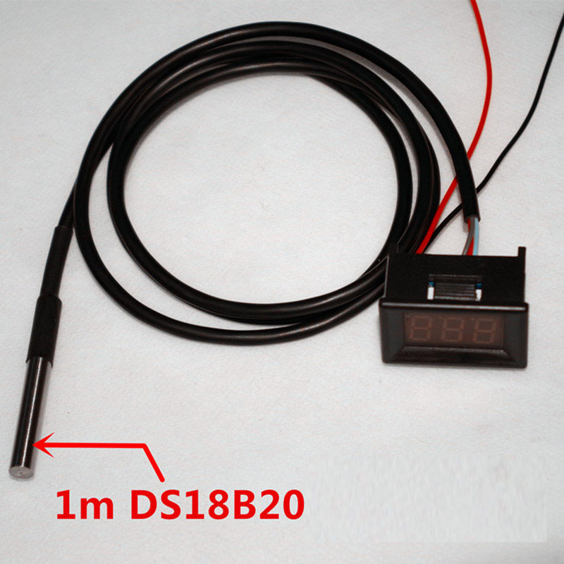 Termometer LED Digital DC 12V 24V, DS18b20, Monitor pengukur suhu-55 ~ + 125 derajat Celcius untuk mobil/Air/udara/dalam ruangan/luar ruangan