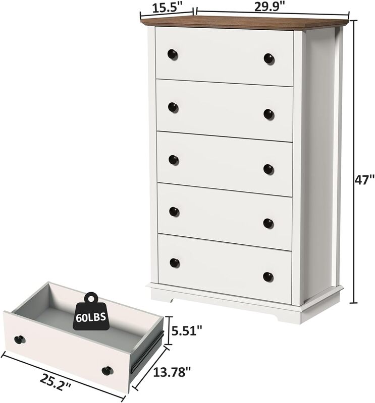Duplo Anti-Toppling Dresser, Peito de Gavetas, Armário de Armazenamento, Alto Dresser, 5 Gavetas, Quarto