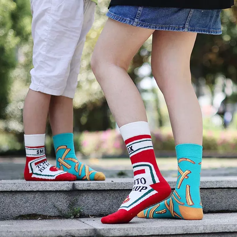 AB New Children's Parent-child Style Boys and Girls Colorful Cute Cartoon Fashion Sports Children's Mid tube Cotton Socks