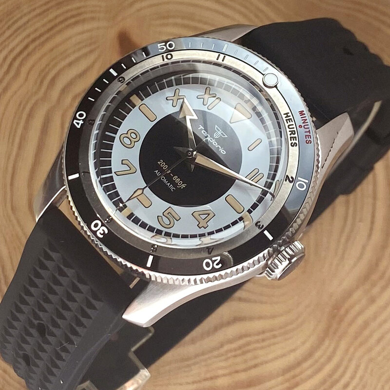 Tandorio Diver Watch Vintage Roman Numbers NH35 PT5000 Steel Mechanical Watches Men Dome Sapphire Crystal 200m Waterproof Clock