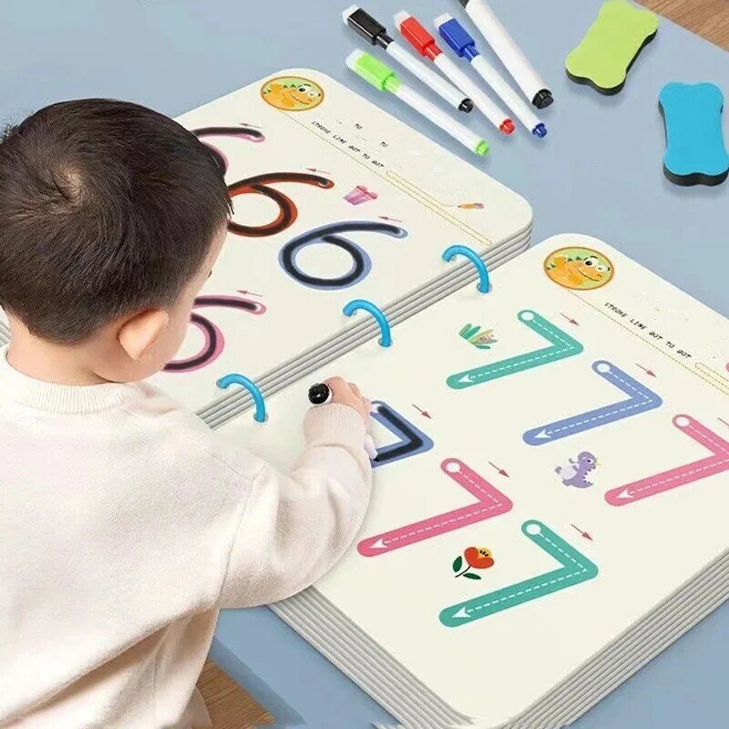Magiczny zeszyt ćwiczeń do śledzenia Montessori książka szkoleniowa do sterowania piórem magicznego naśladowca do ćwiczeń dla dzieci rysujących książki edukacyjne