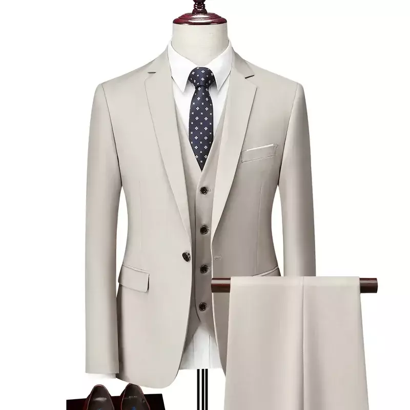 Setelan pakaian bisnis pria, jas tiga potong kasual bisnis ramping, Blazer pengantin pria pernikahan