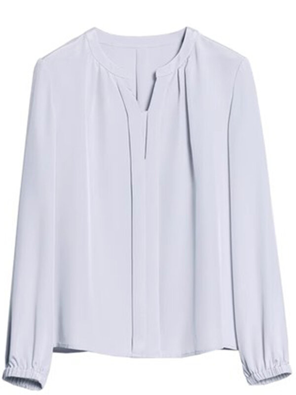 Birdtree-Camisa de seda amora para mulheres, decote em v, mangas compridas, versátil, confortável, blusa de viagem, outono, 23mm, 6A, 90% seda, T3D727QD
