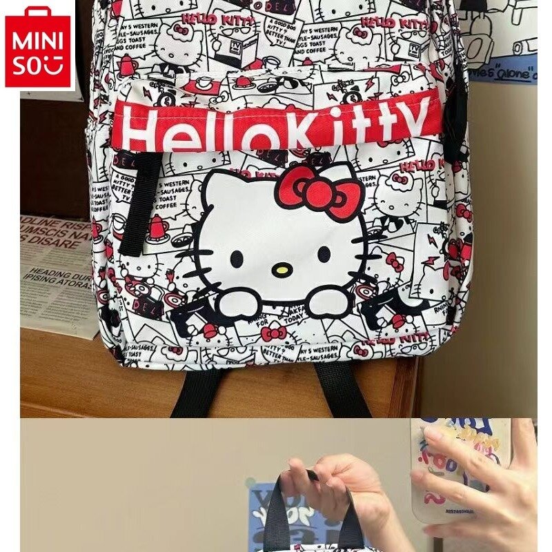 MINISO Disney-mochila de gran capacidad con dibujos animados para estudiantes, mochila versátil de ocio para Campus, HelloKitty