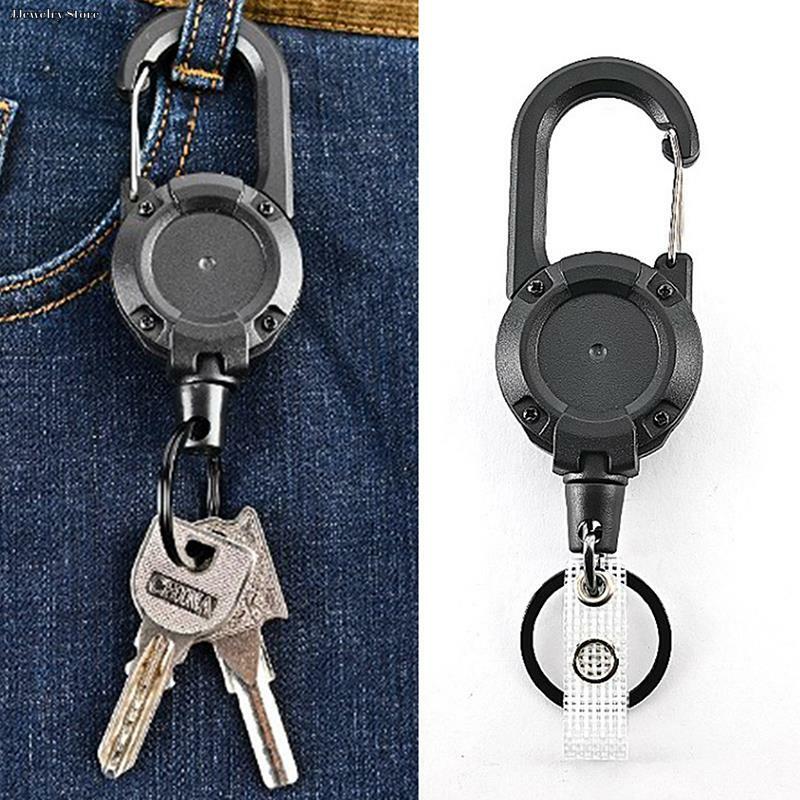 1pc Anti-theft Metal Easy-to-pull Buckle Rope Elastic Keychain Retractable Key Ring Anti Lost Ski Pass ID Card